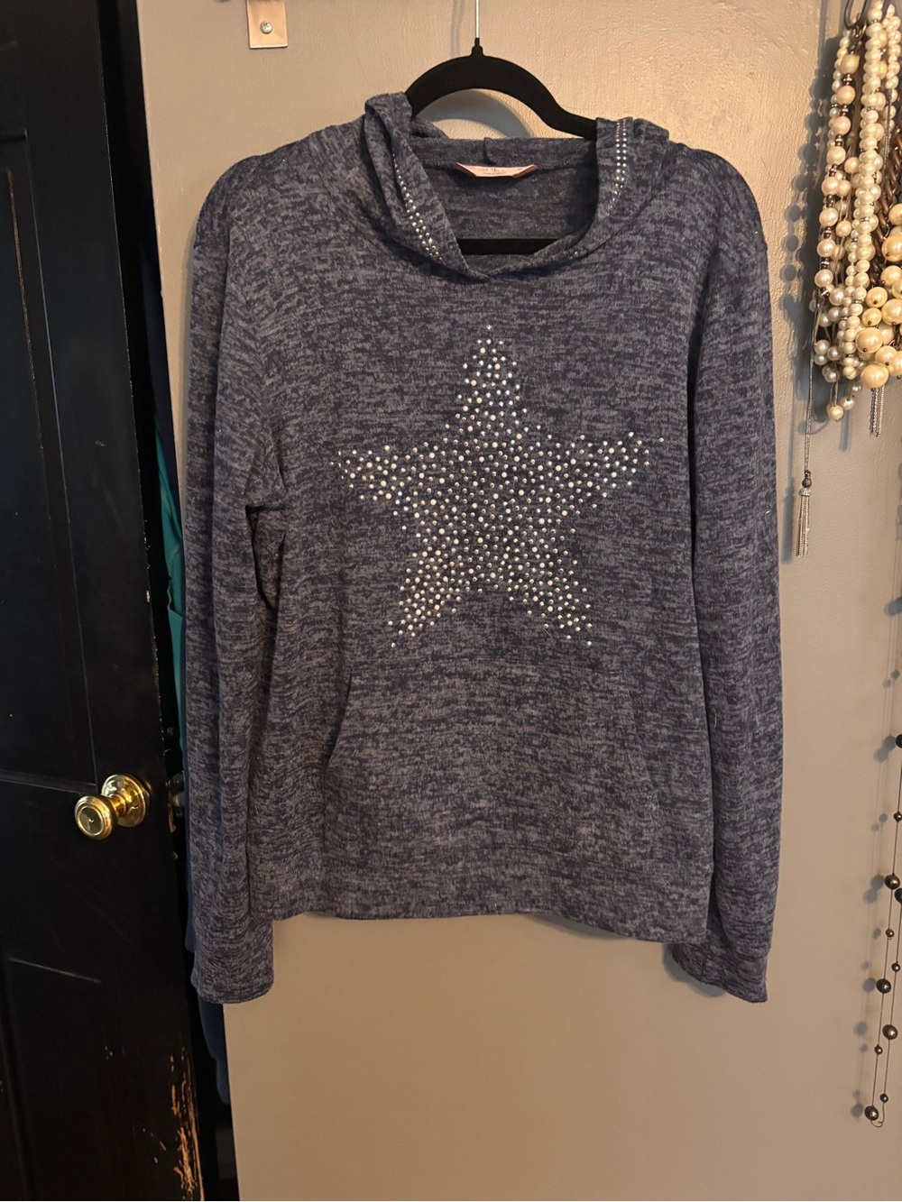 SJS Blue Star Studded Cowl Neck Sweater